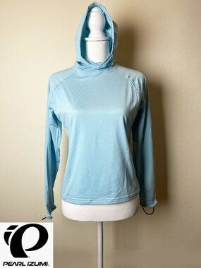 PEARL iZUMi Light Blue Active Sun Protection Cycling Pullover Hoodie Size S EUC